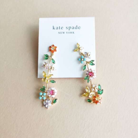 Kate Spade new bloom flower Multi Color Gold Statement Earrings NEW - Picture 1 of 4